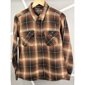 DIXXON The Barrel Flannel Pearl Snap Shirt Women’s M Brown Plaid Long Sleeve